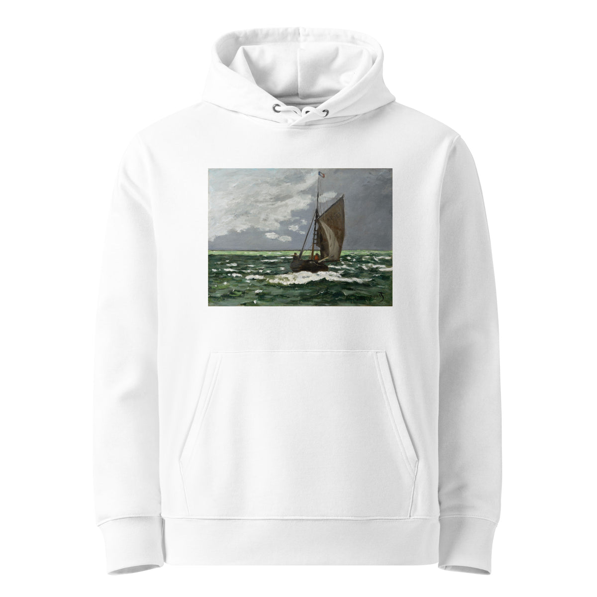 White Hoodie Claude Monet S Seascape Storm Famous Painting Premium