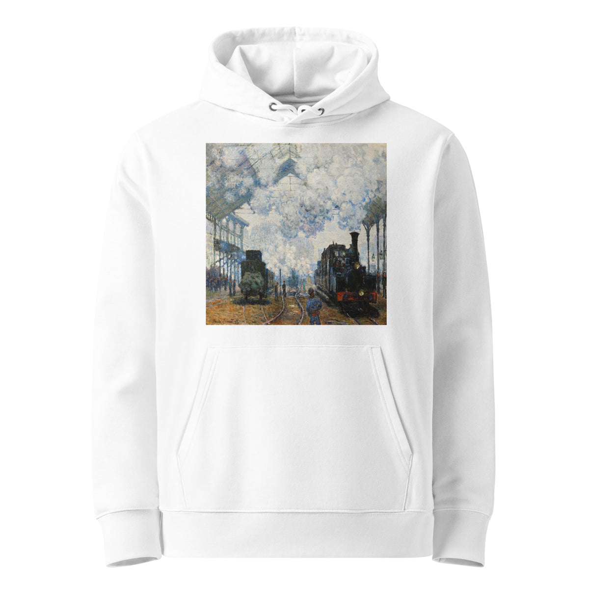 White Hoodie Claude Monet S Arrival Of The Normandy Train Famous Painting Premium