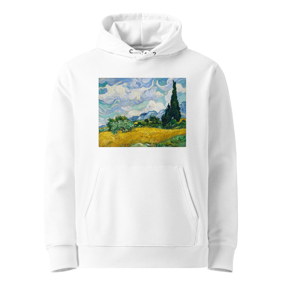 White Hoodie Vincent Van Gogh S Wheat Field With Cypresses Famous Painting Premium
