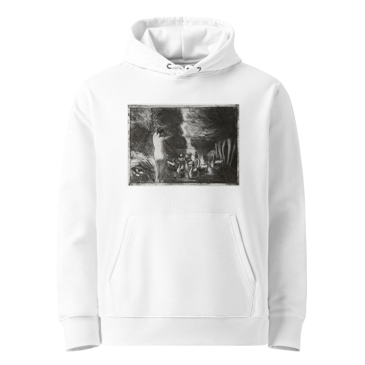 White Hoodie Bather With Geese Premium