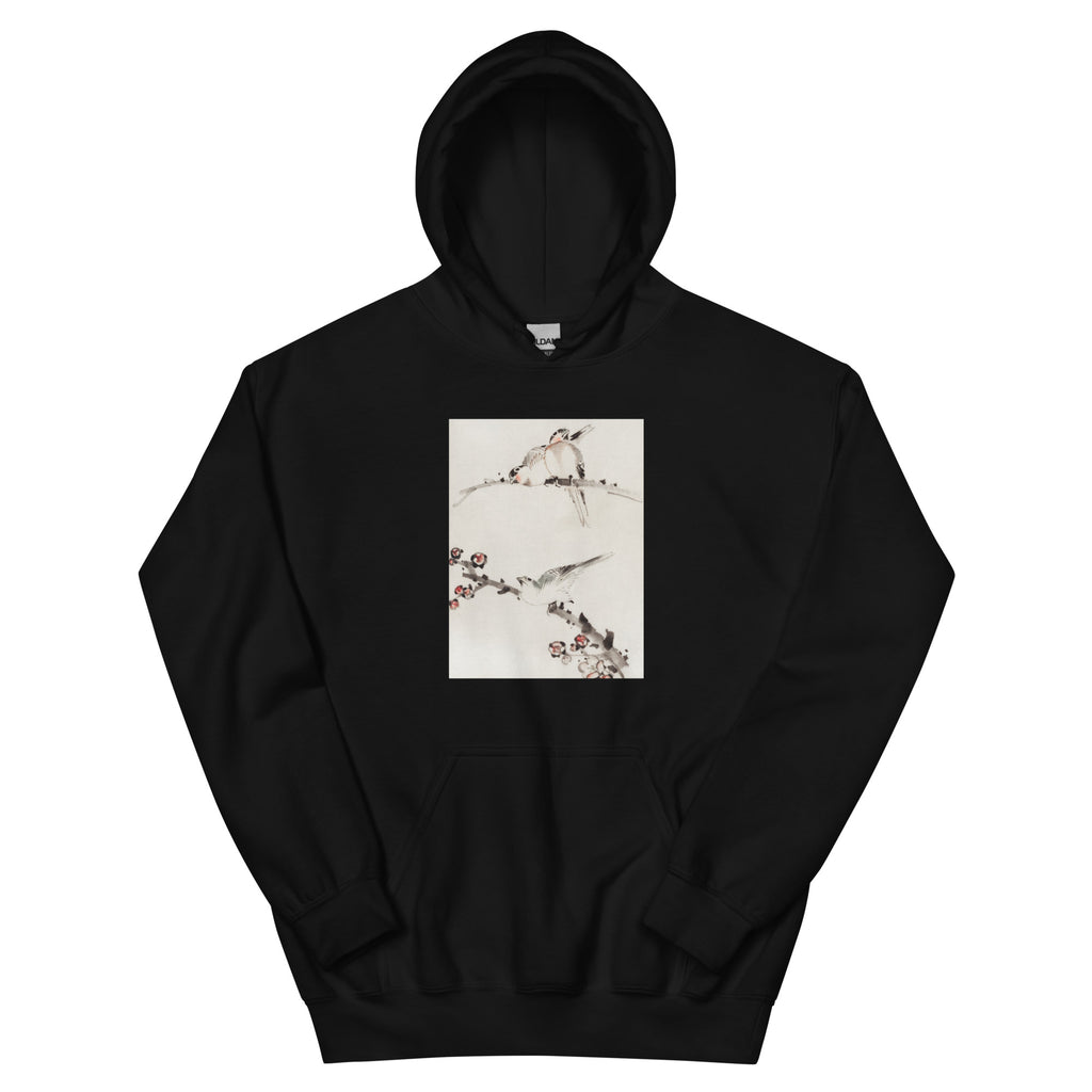 Black Hoodie Three Birds Perched On Branches One With Blossoms - Katsushika Hokusai Published Between 1830 And 1850 An Illustration Of Three Birds Perched On Branches One With Blossoms Essential