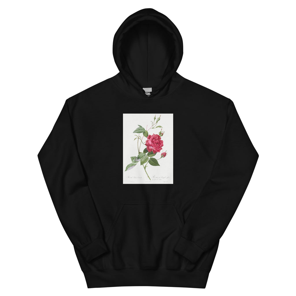 Black Hoodie Blood-Red Bengal Rose Rosa Indica Cruneta Essential