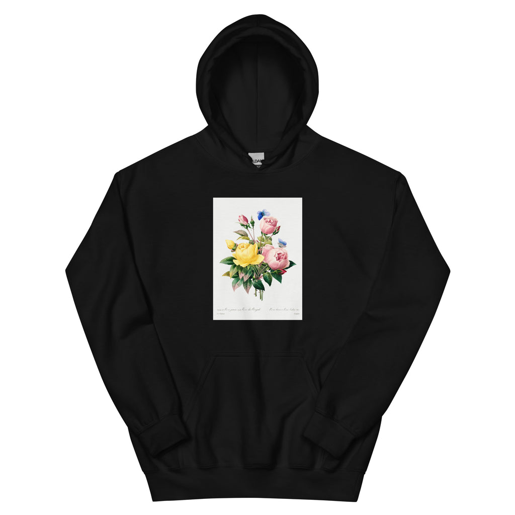 Black Hoodie Yellow Rose And Cabbage Rose - Pierre-Joseph Redoute 1759 Essential