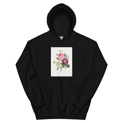 Black Hoodie Anemone And Cabbage Rose - Pierre-Joseph Redoute 1759 Essential