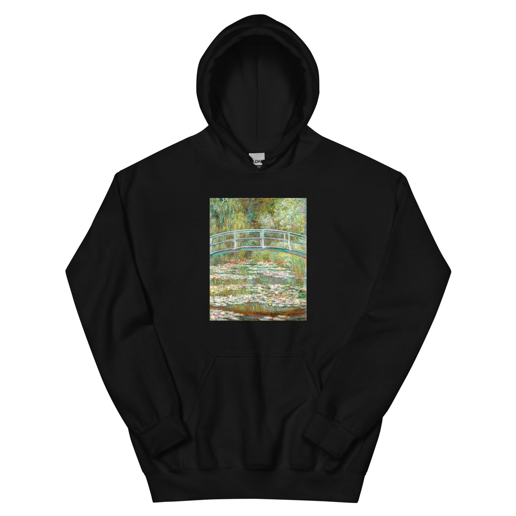 Black Hoodie Bridge Over A Pond Of Water Lilies Essential