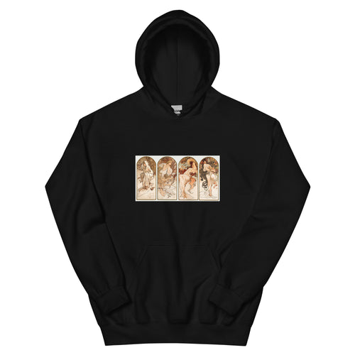 Black Hoodie Alphonse Maria Mucha S The Seasons Famous Art Nouveau Artwork Essential