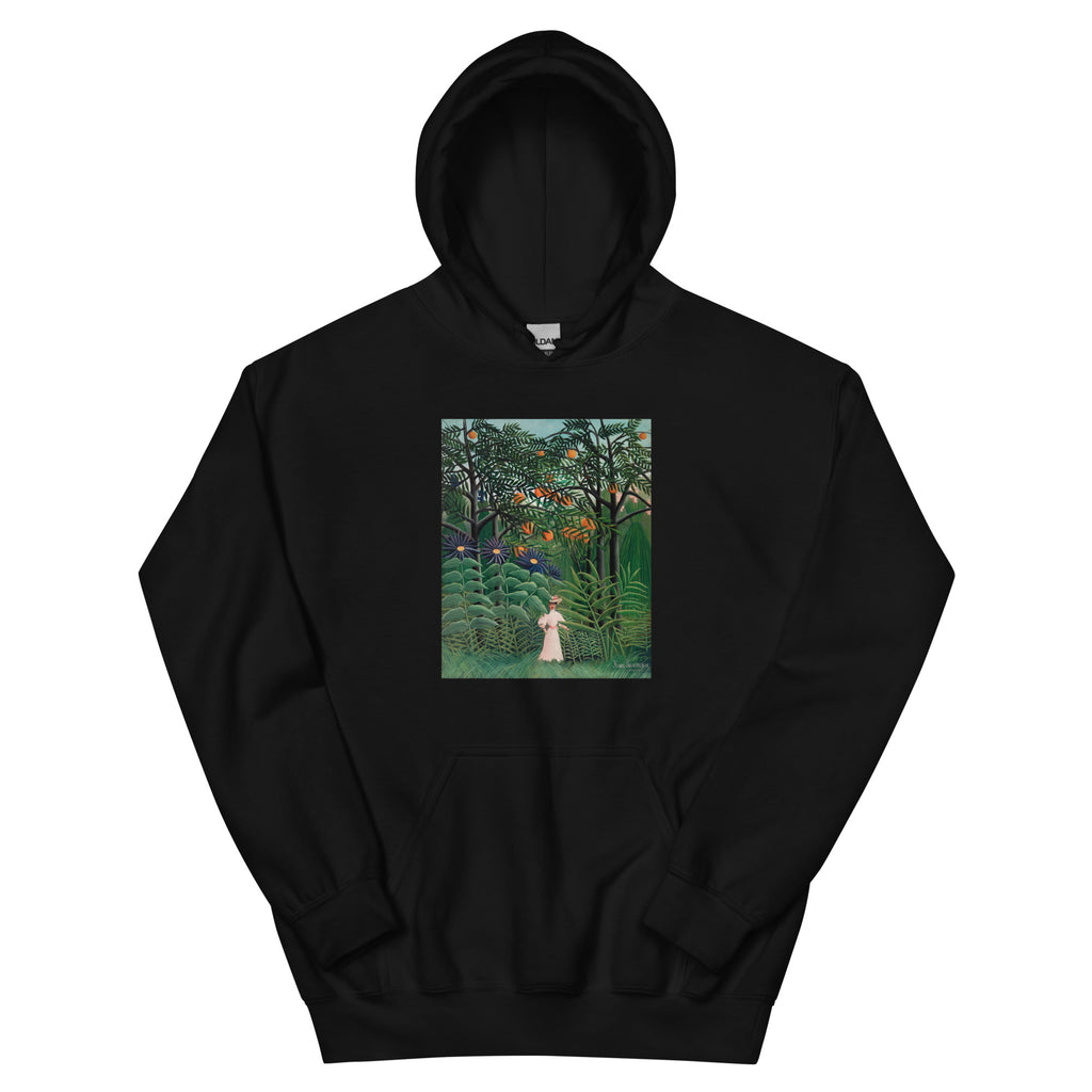 Black Hoodie Woman Walking In An Exotic Forest Femme Se Promenant Dans Une Foret Exotique Essential