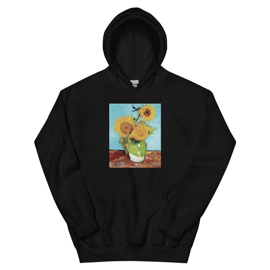 Black Hoodie Vincent Van Gogh S Vase With Three Sunflowers Famous Painting Essential