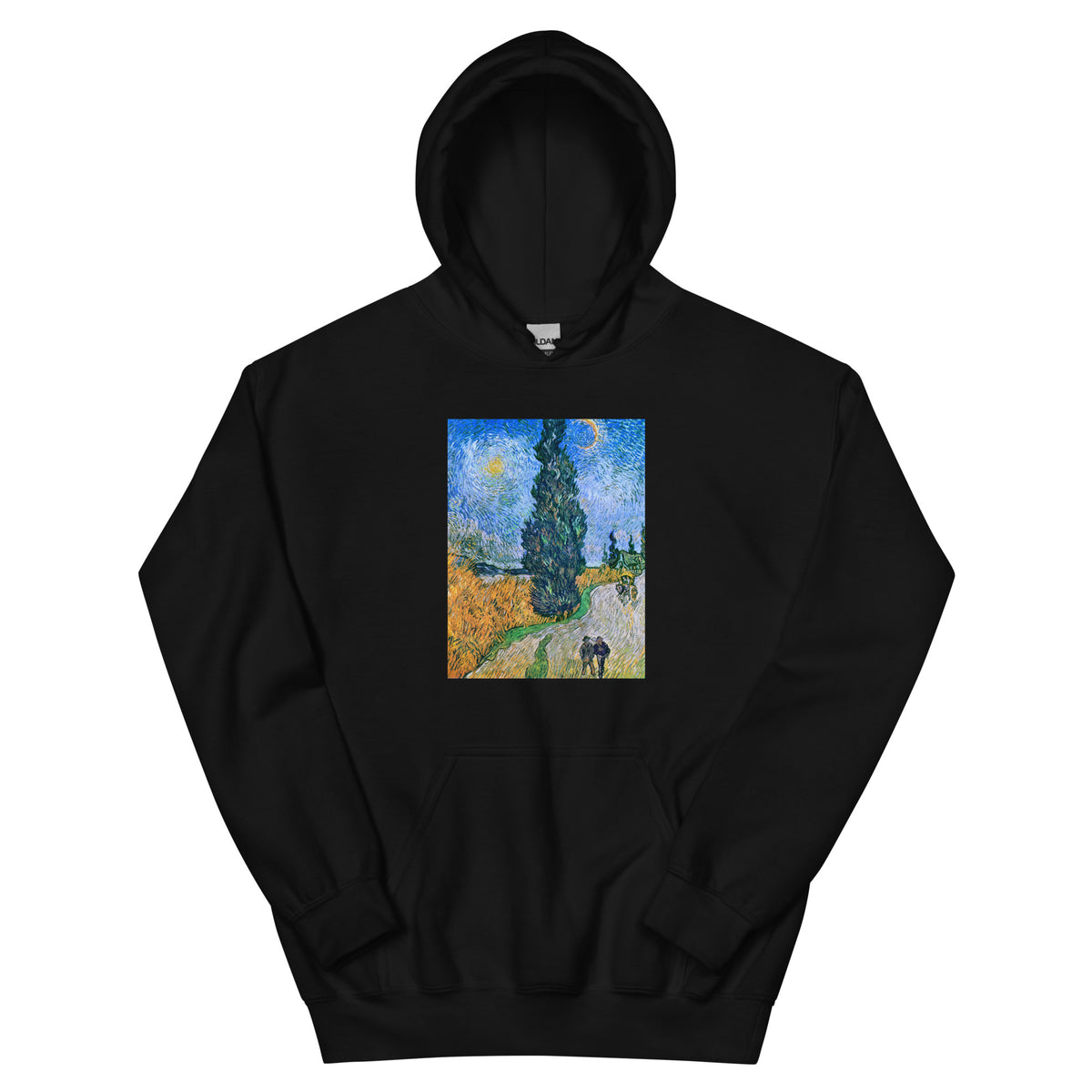 Black Hoodie Vincent Van Gogh S Road With Cypress And Star Famous Painting Essential