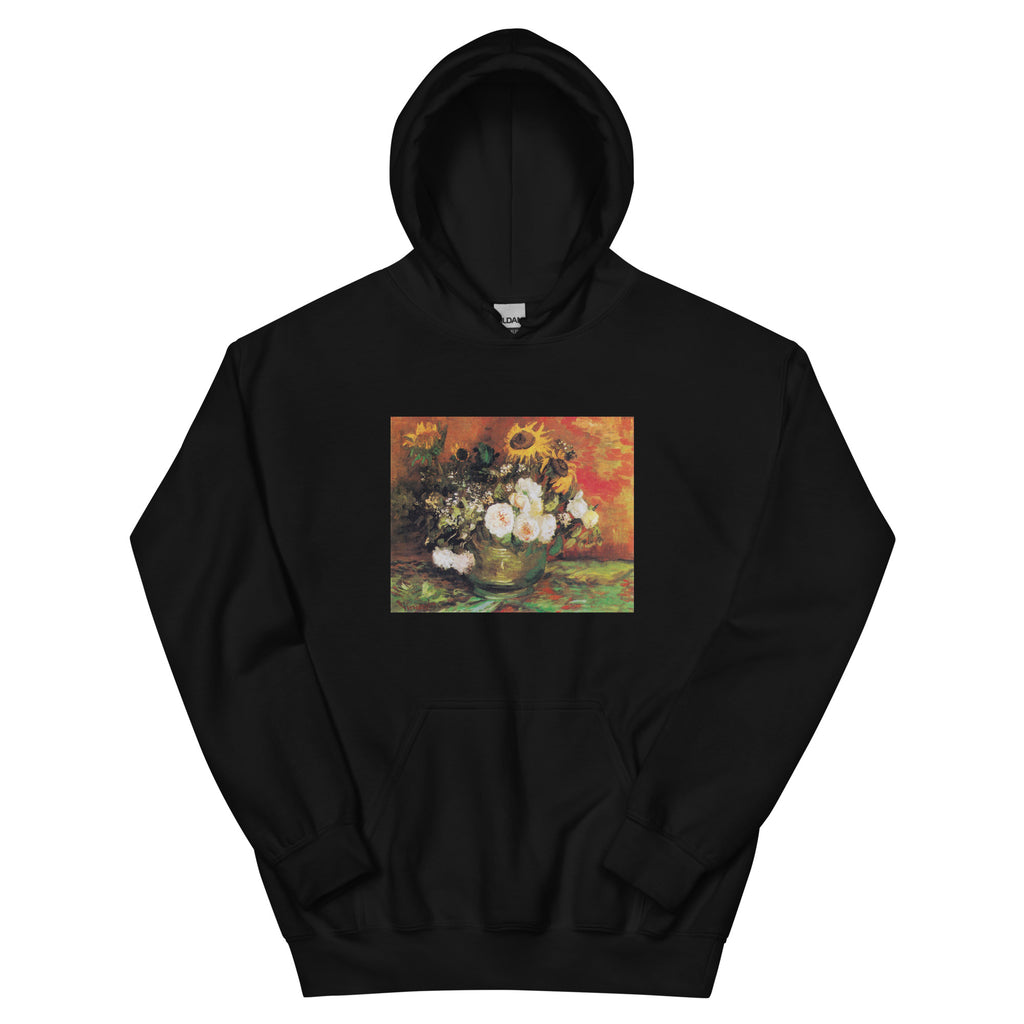Black Hoodie Vincent Van Gogh S Bowl With Sunflowers Roses And Other Flowers Famous Painting Essential