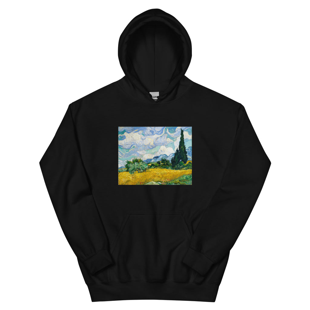 Black Hoodie Vincent Van Gogh S Wheat Field With Cypresses Famous Painting Essential