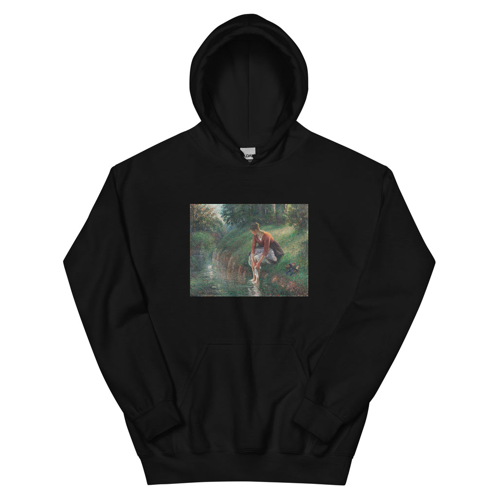 Black Hoodie Woman Bathing Her Feet In A Brook Essential