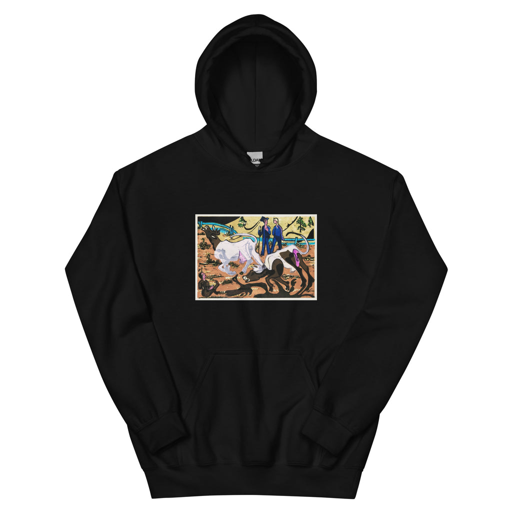 Black Hoodie Cows In Spring Print Essential