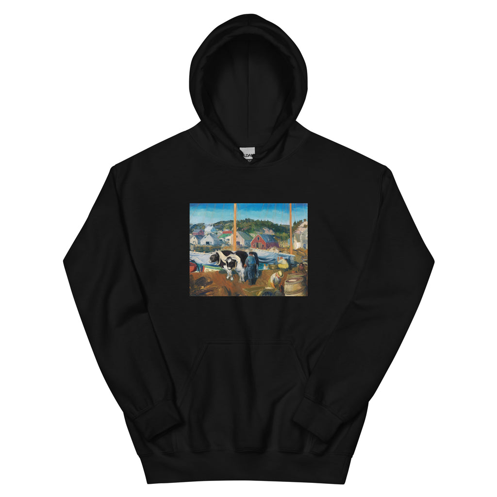 Black Hoodie Ox Team Wharf At Matinicus Print Essential