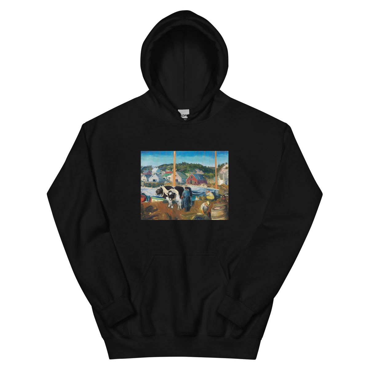 Black Hoodie Ox Team Wharf At Matinicus Print Essential