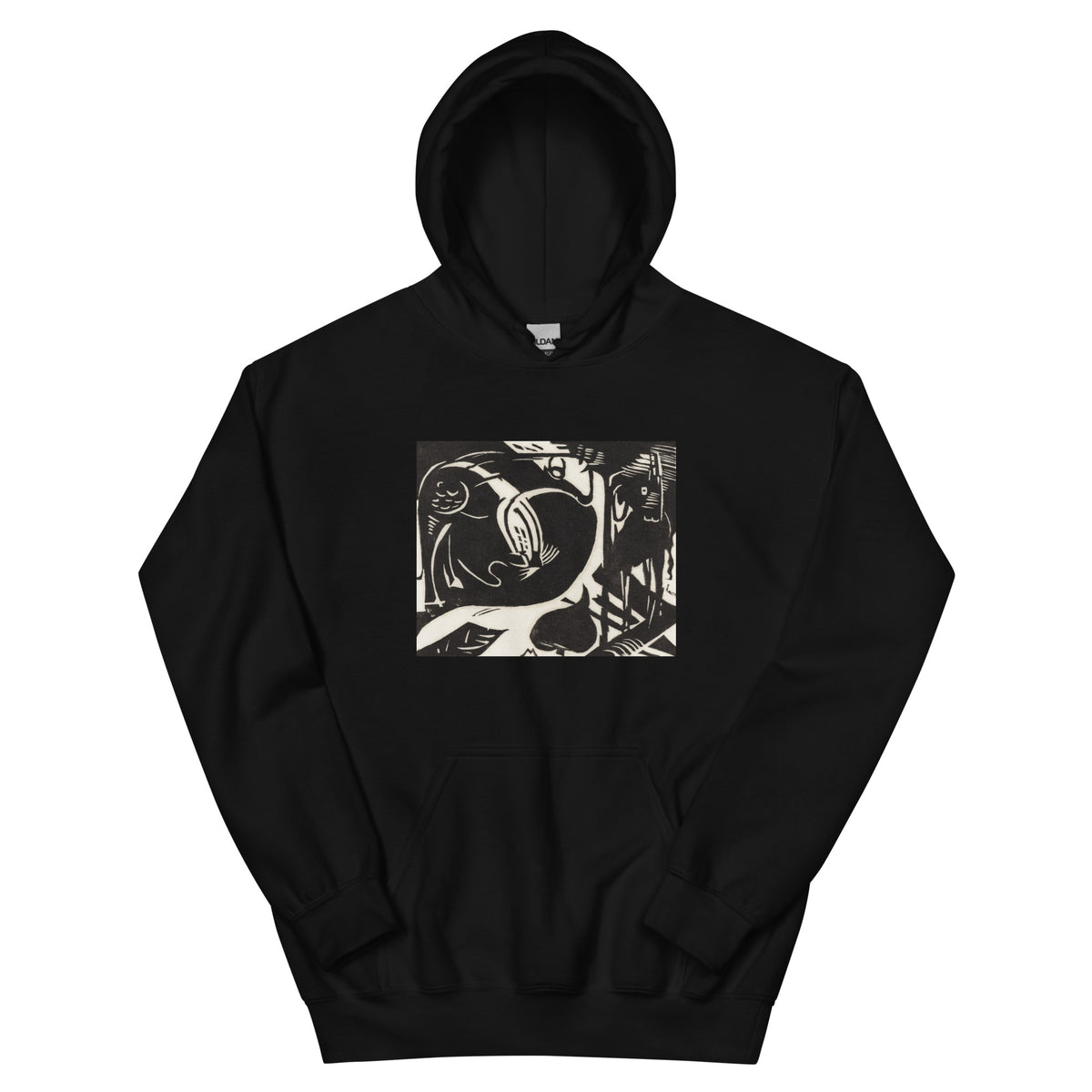 Black Hoodie Two Mythical Animals Print Essential