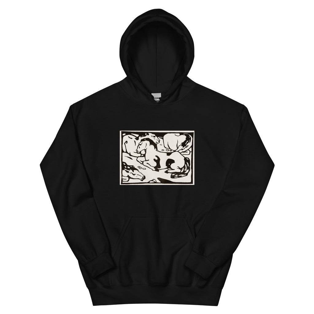 Black Hoodie Resting Horses Print Essential