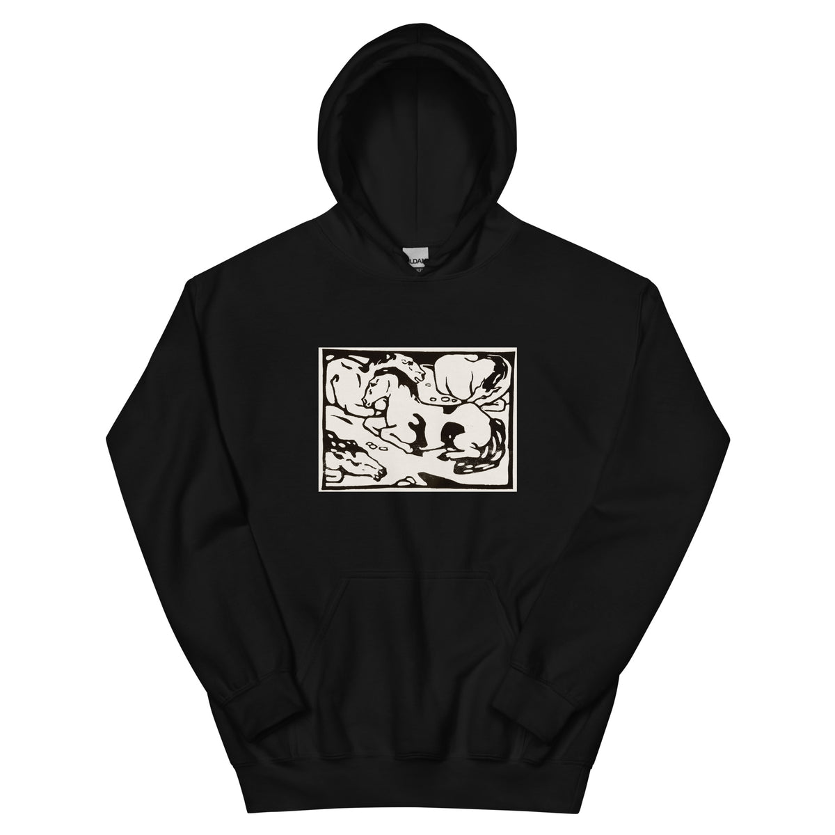 Black Hoodie Resting Horses Print Essential