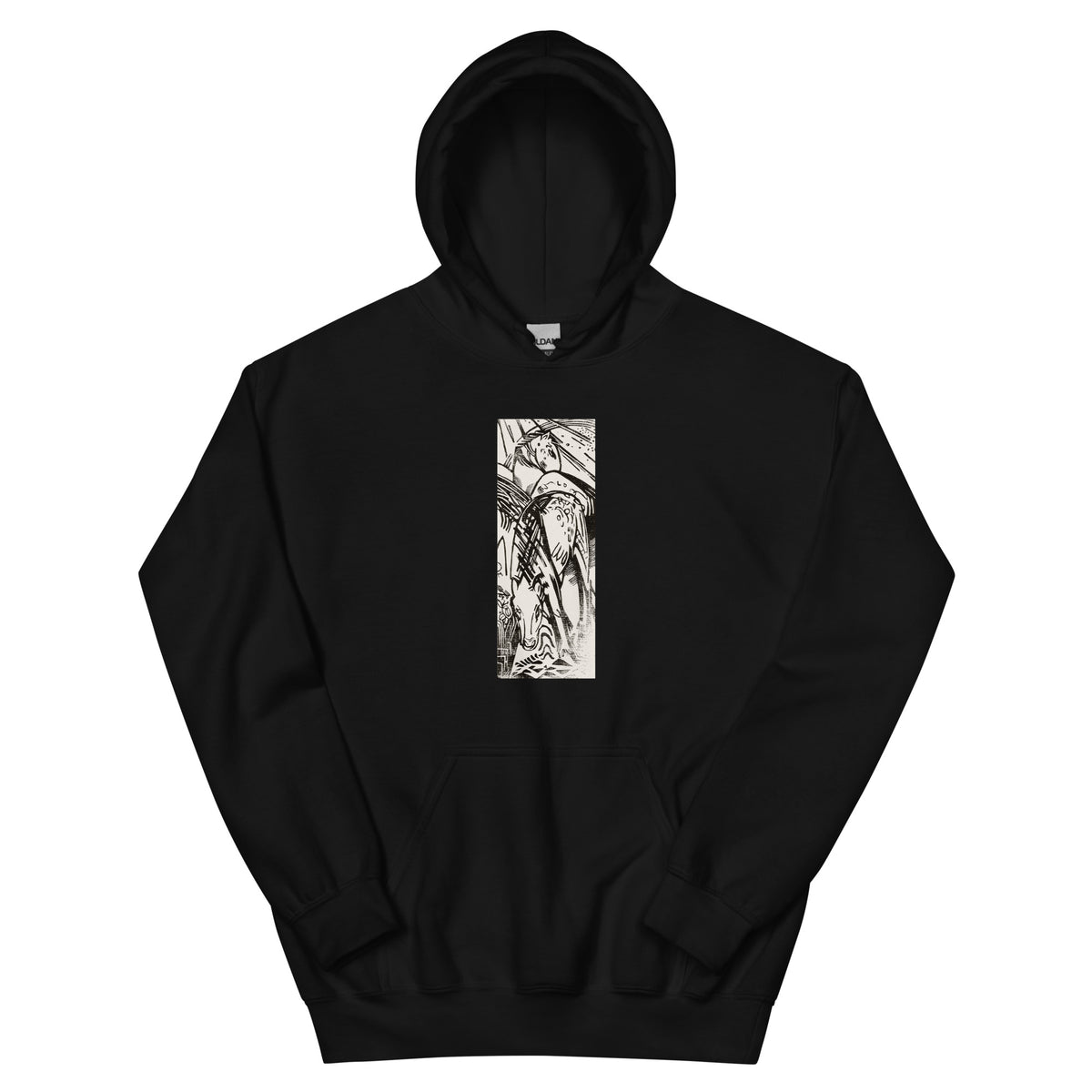 Black Hoodie Horses Print Essential
