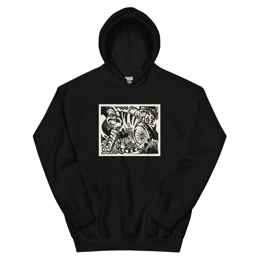 Black Hoodie Tiger Print Essential