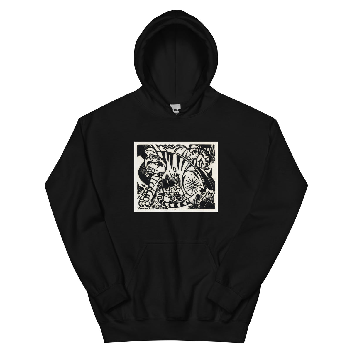 Black Hoodie Tiger Print Essential
