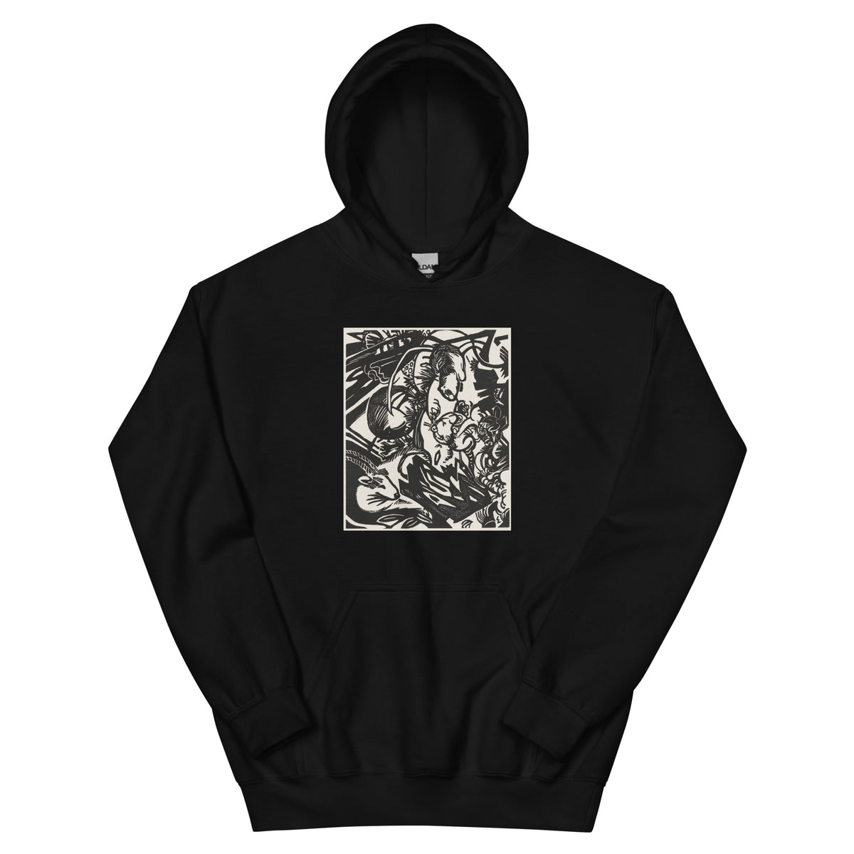 Black Hoodie Animal Legend Tierlegende Print Essential