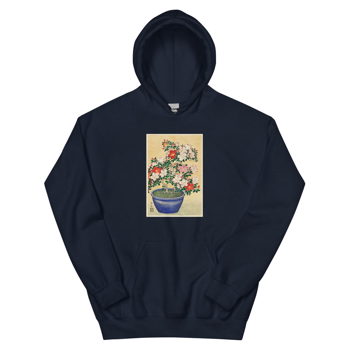 Navy Hoodie Blooming Azalea In Blue Pot - Ohara Koson 1920 Essential