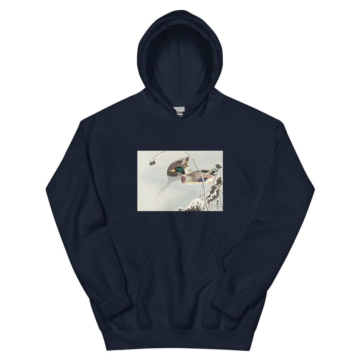 Navy Hoodie Two Mallards Near A Snow-Covered Lotus - Ohara Koson 1925 Essential