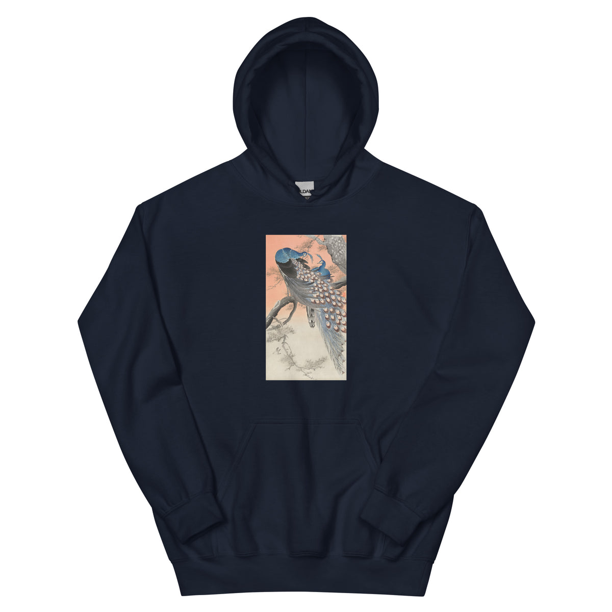 Navy Hoodie Two Peacocks On Tree Branch - Ohara Koson 1900 Essential