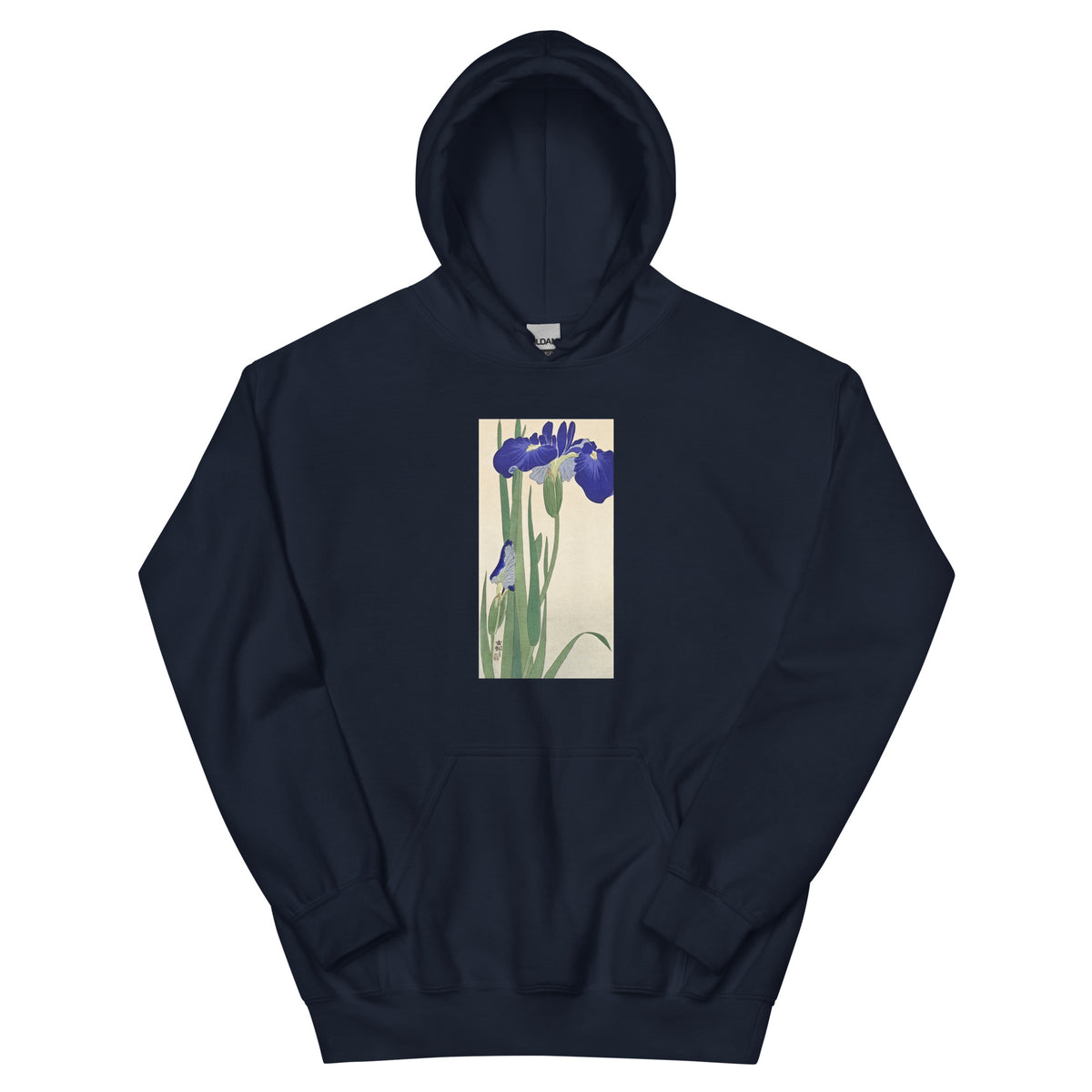 Navy Hoodie Blue Irises - Ohara Koson 1900 Essential