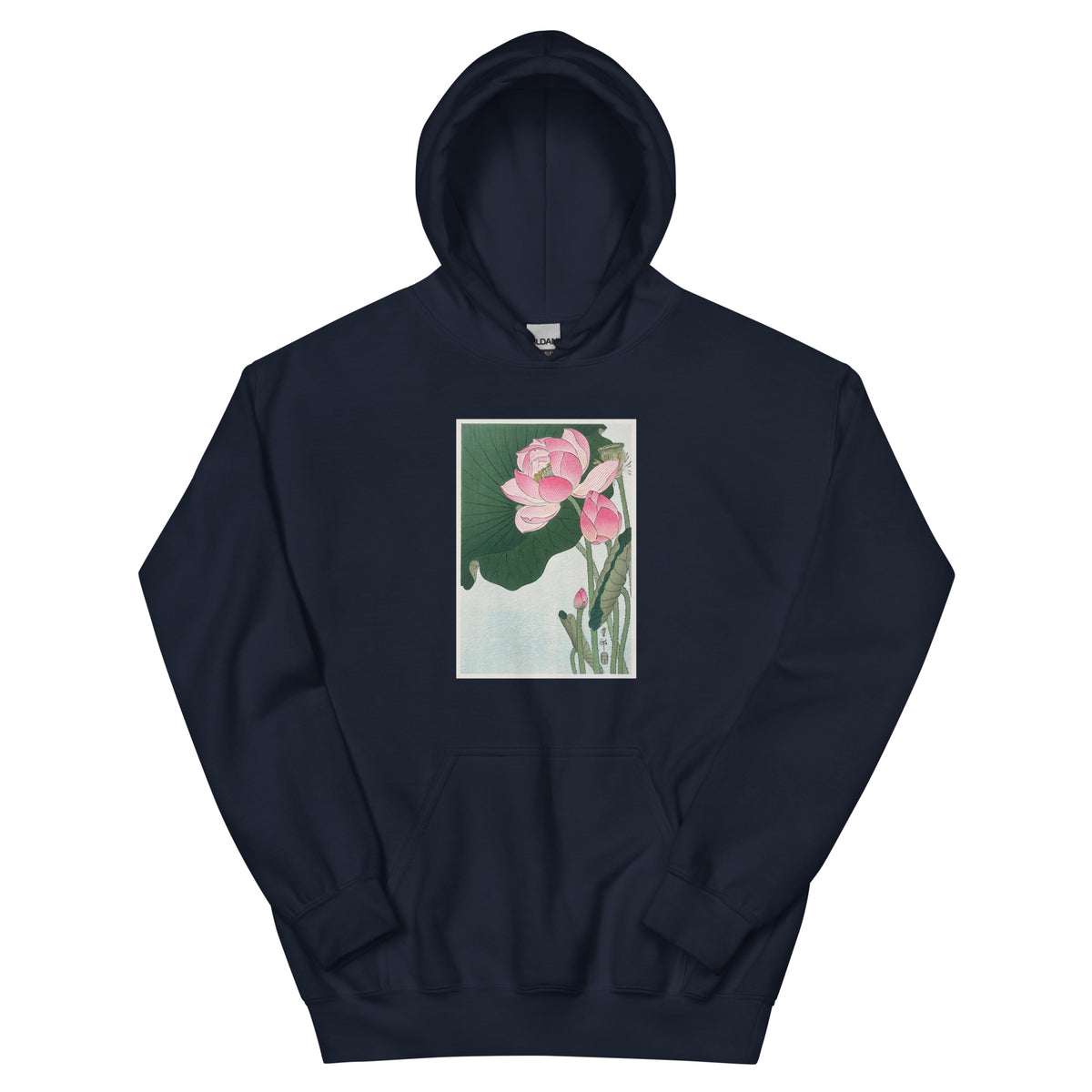 Navy Hoodie Blooming Lotus Flowers - Ohara Koson 1920 Essential