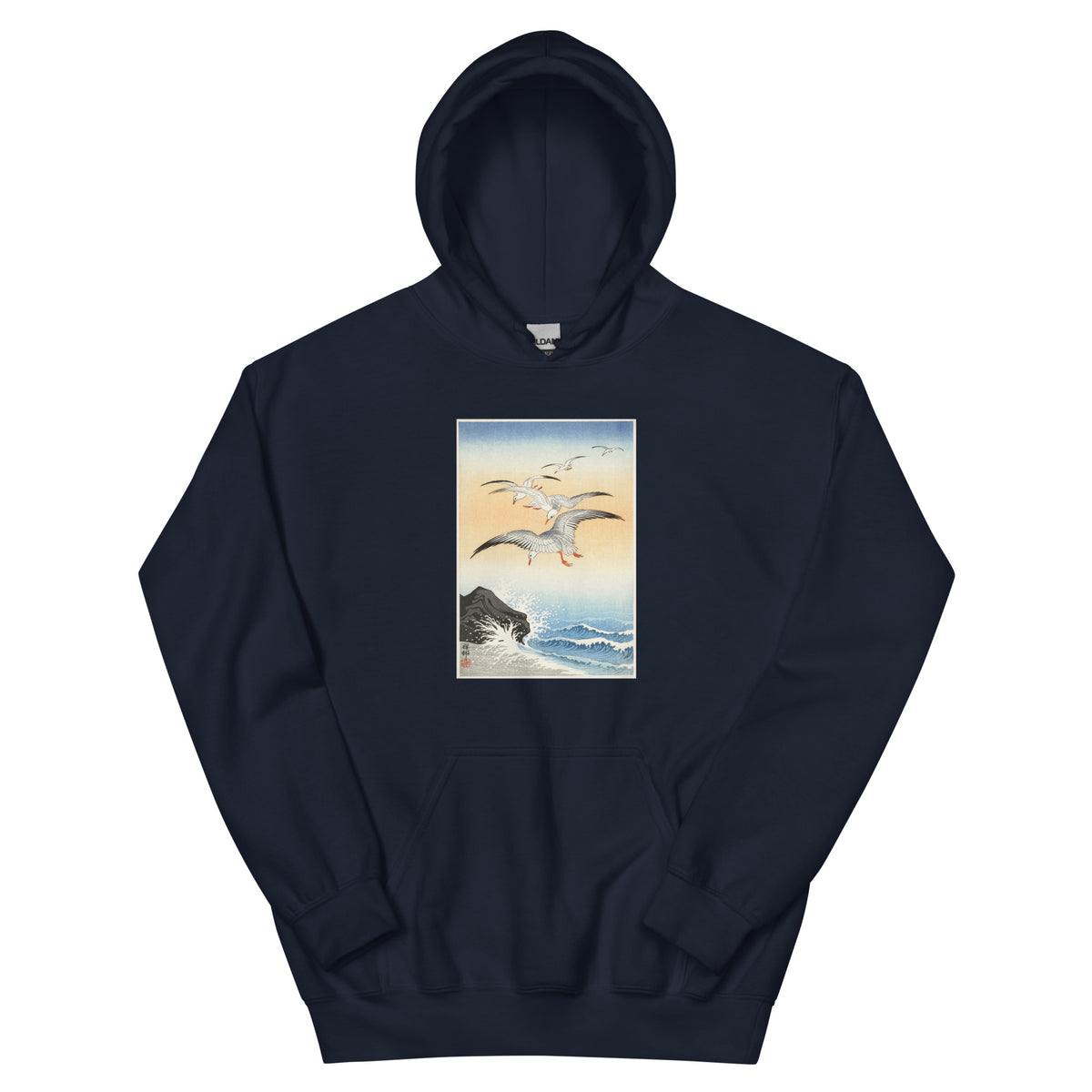 Navy Hoodie Five Seagulls Above Turbulent Sea - Ohara Koson 1900 Essential