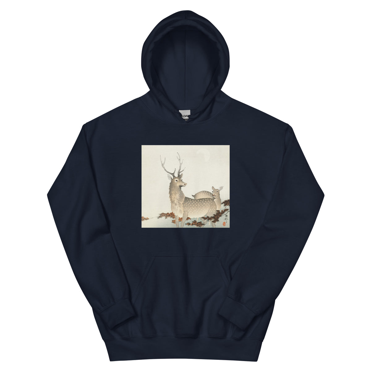 Navy Hoodie Couple Of Deers - Ohara Koson 1900 Essential
