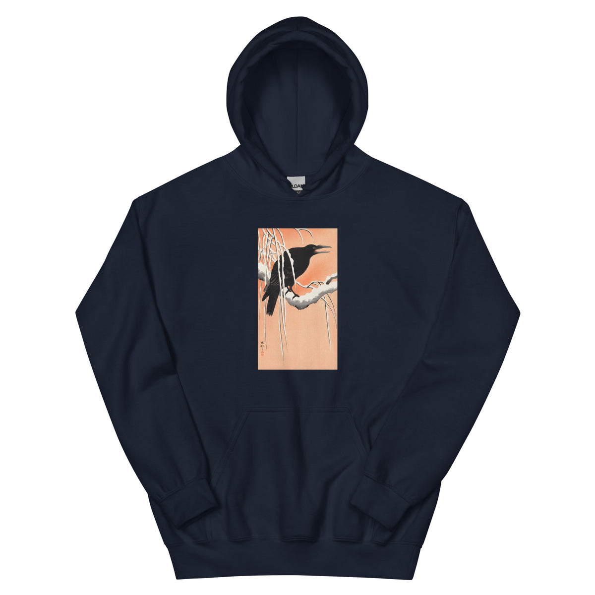 Navy Hoodie Crow On Snowy Branch - Ohara Koson 1900 Essential