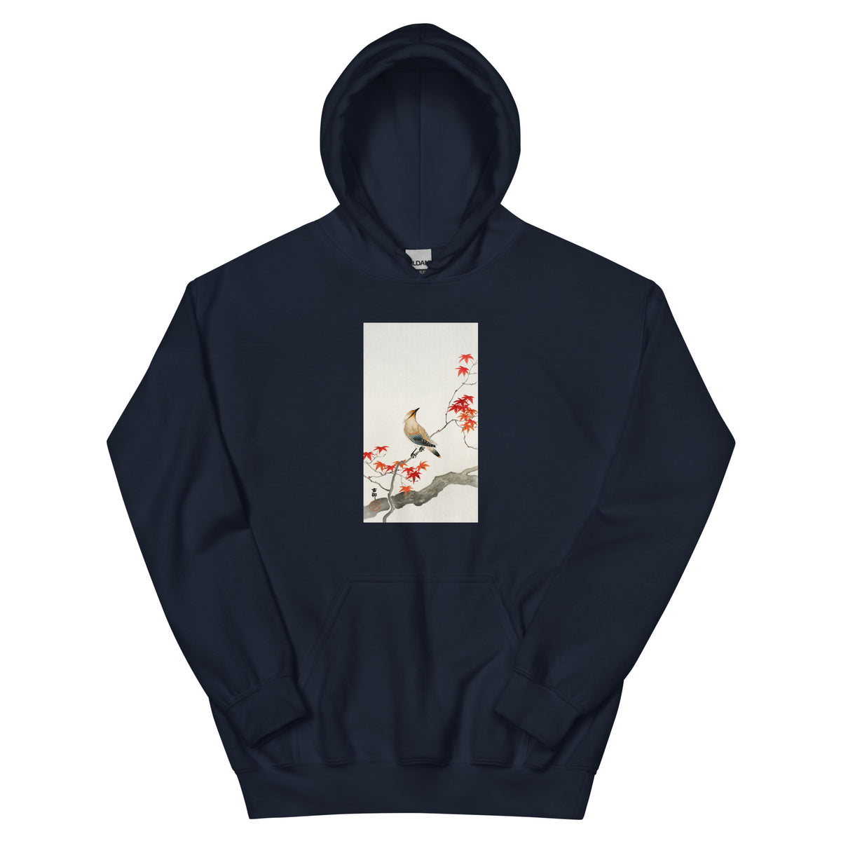 Navy Hoodie Japanese Plague Bird On Maple - Ohara Koson 1900 Essential