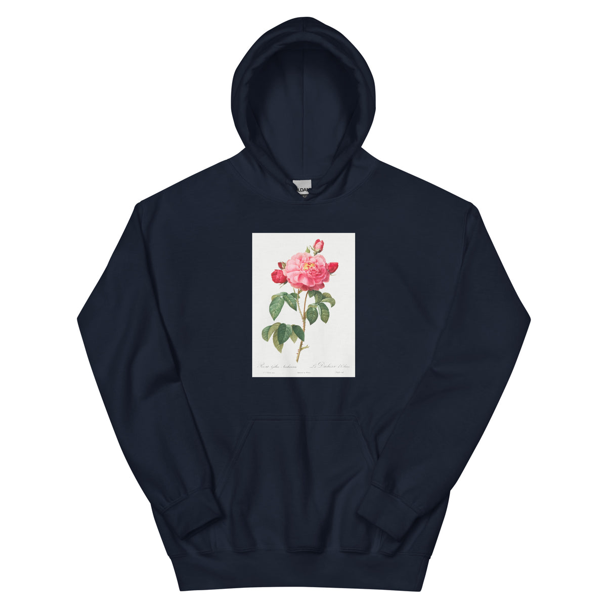 Navy Hoodie Gallic Rose Also Known As The Duchess Of Orleans Rosa Gallica Aurelianensis Essential