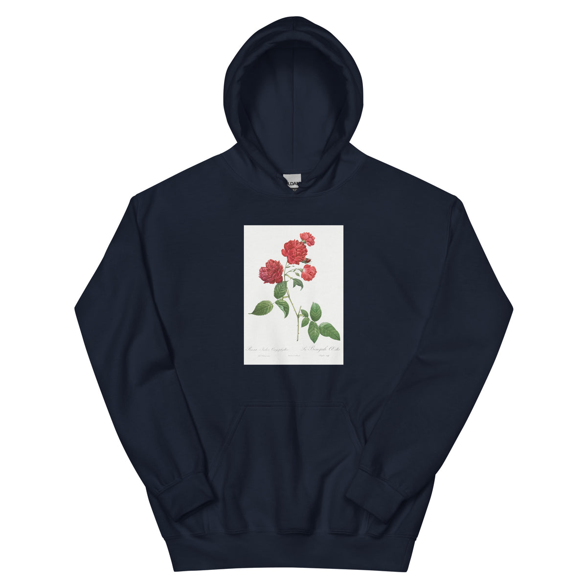 Navy Hoodie Red Cabbage Rose Also Known As Bengal Eyelet Rosa Indica Caryophyllea - Pierre-Joseph Redoute Original From The Library Of Congress 1817 Essential