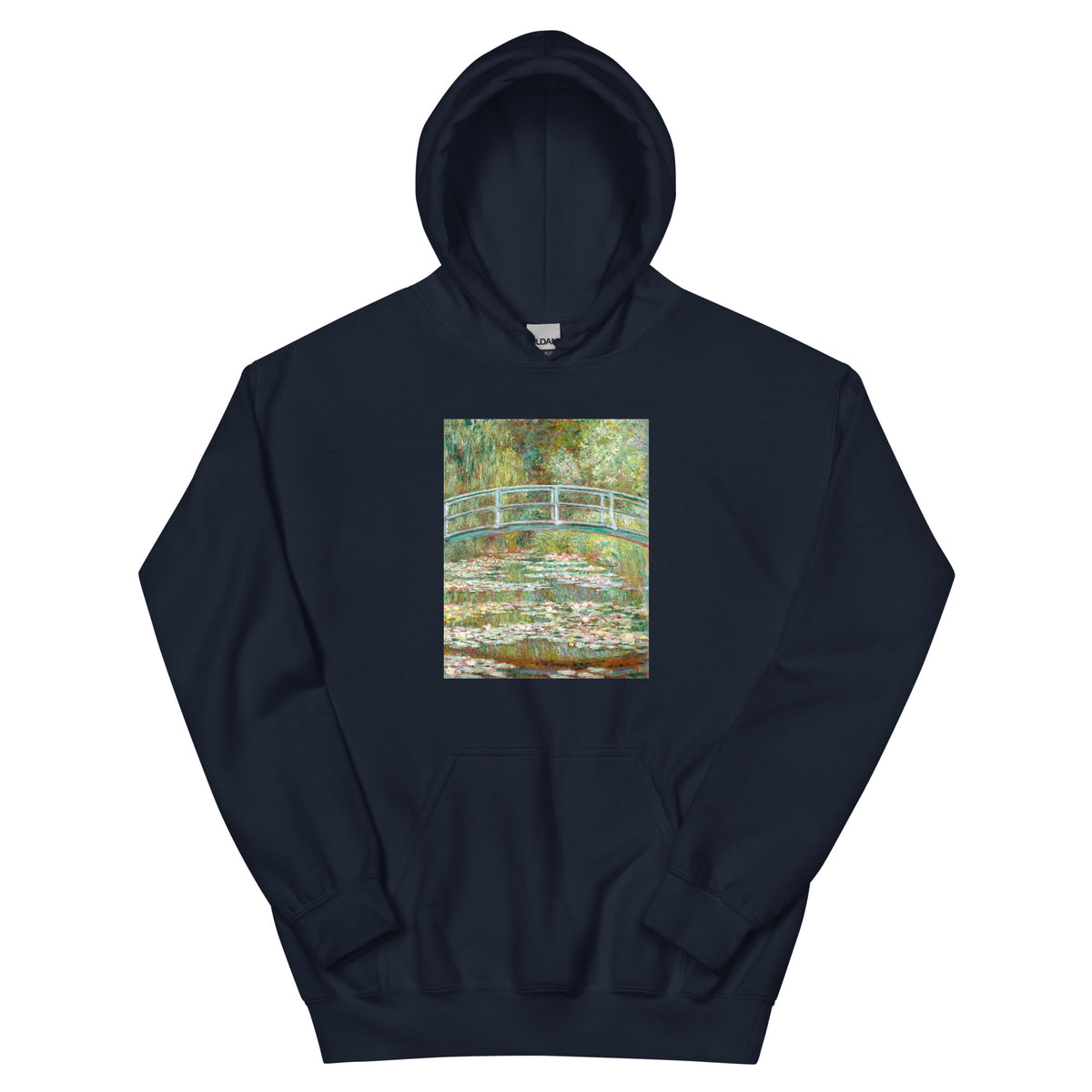 Navy Hoodie Bridge Over A Pond Of Water Lilies Essential