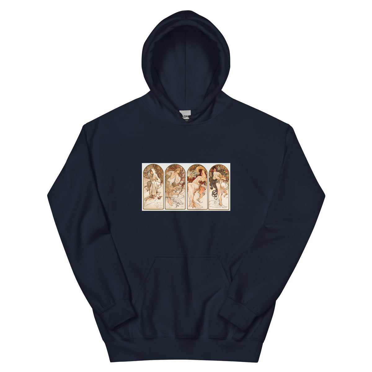 Navy Hoodie Alphonse Maria Mucha S The Seasons Famous Art Nouveau Artwork Essential