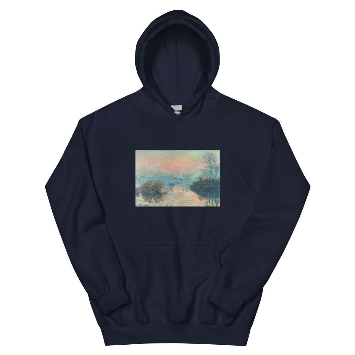 Navy Hoodie Sun Setting On The Seine At Lavacourt Claude Monet High Resolution Famous Painting Essential