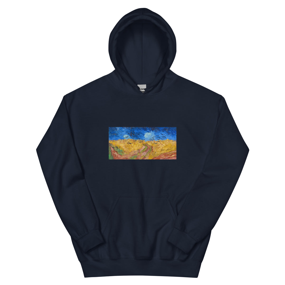Navy Hoodie Vincent Van Gogh S Wheatfield With Crows Famous Landscape Painting Essential