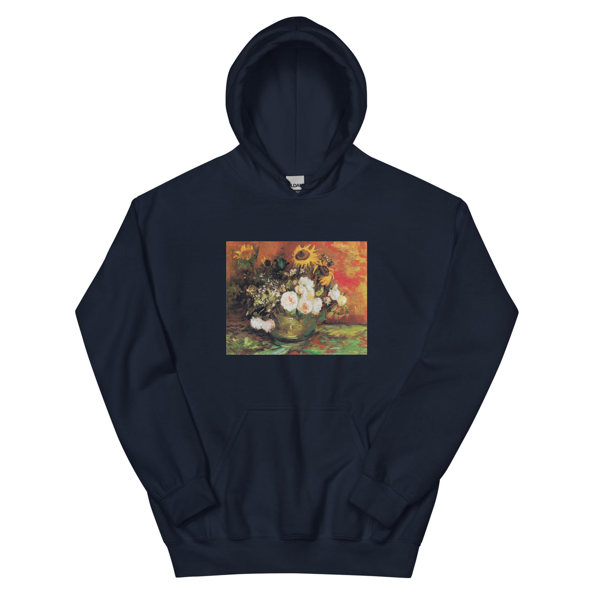 Navy Hoodie Vincent Van Gogh S Bowl With Sunflowers Roses And Other Flowers Famous Painting Essential