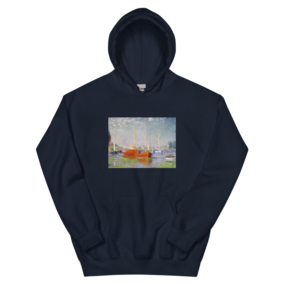 Navy Hoodie Claude Monet S Red Boats At Argenteuil Famous Painting Essential