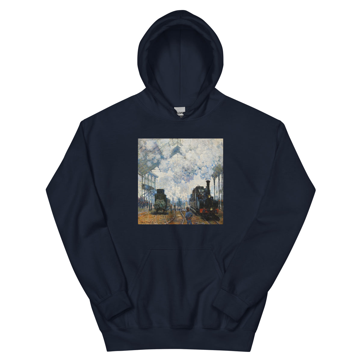 Navy Hoodie Claude Monet S Arrival Of The Normandy Train Famous Painting Essential