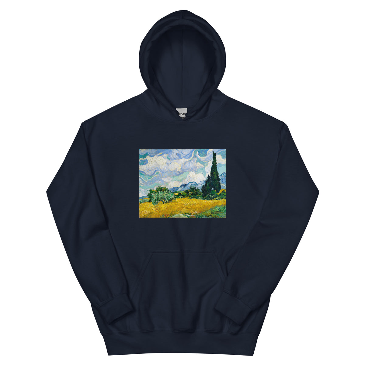 Navy Hoodie Vincent Van Gogh S Wheat Field With Cypresses Famous Painting Essential