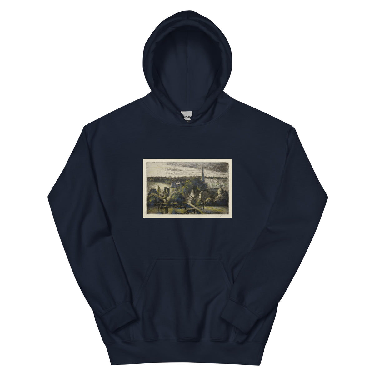 Navy Hoodie Church And Farm At Eragny Essential