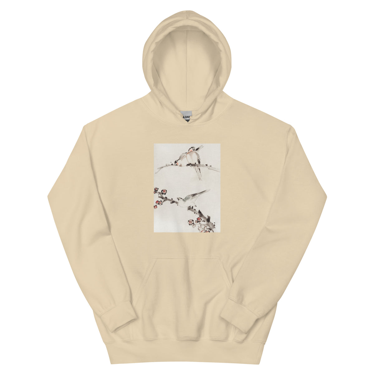 Sand Hoodie Three Birds Perched On Branches One With Blossoms - Katsushika Hokusai Published Between 1830 And 1850 An Illustration Of Three Birds Perched On Branches One With Blossoms Essential