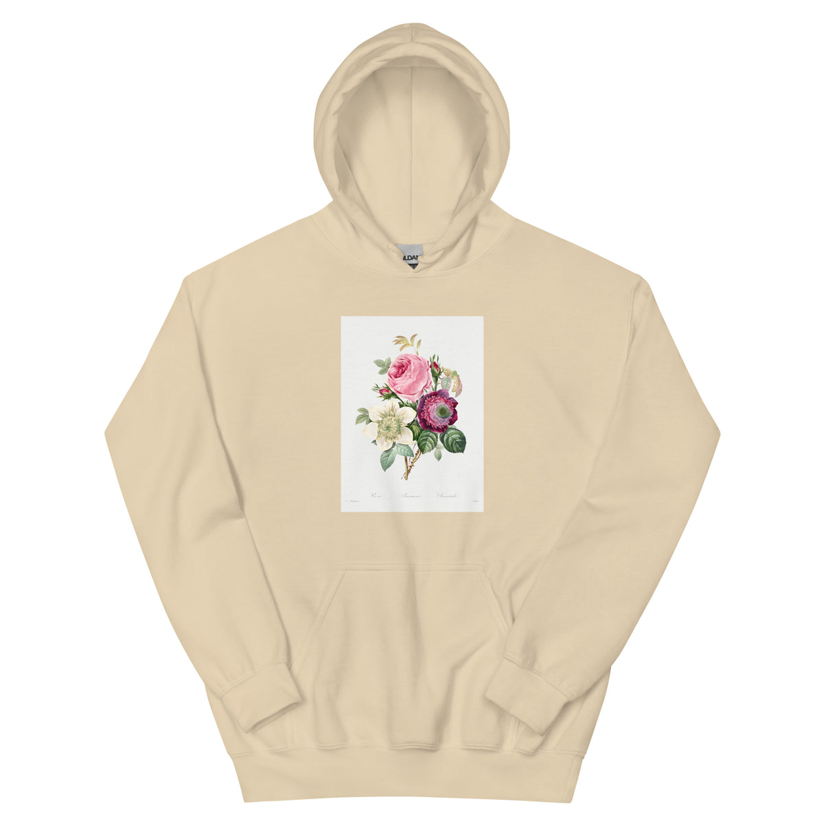Sand Hoodie Anemone And Cabbage Rose - Pierre-Joseph Redoute 1759 Essential