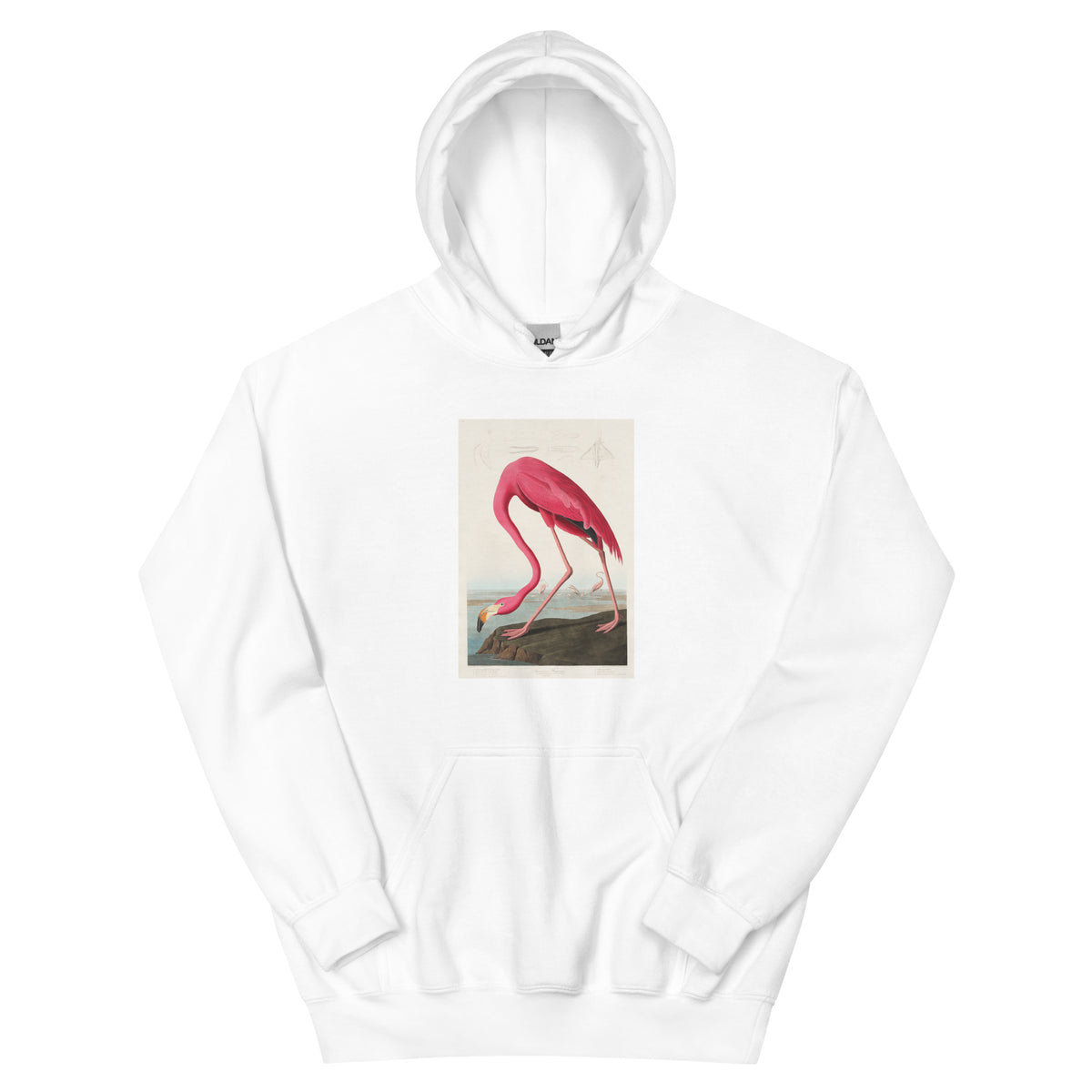 White Hoodie Pink Flamingo - John James Audubon 1827 Essential