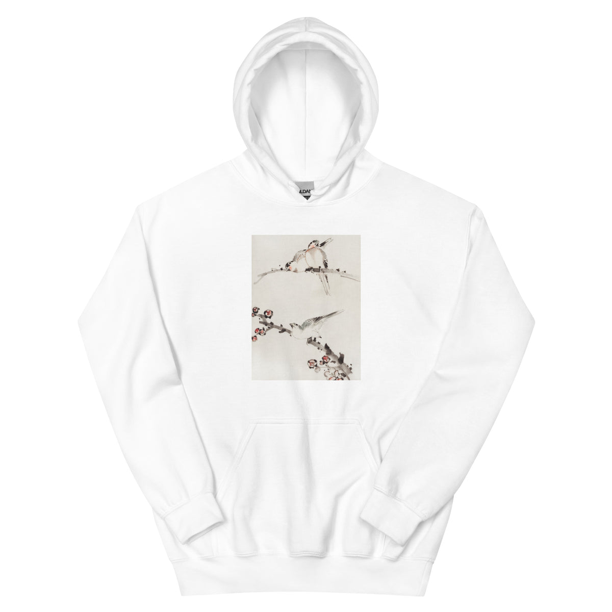 White Hoodie Three Birds Perched On Branches One With Blossoms - Katsushika Hokusai Published Between 1830 And 1850 An Illustration Of Three Birds Perched On Branches One With Blossoms Essential